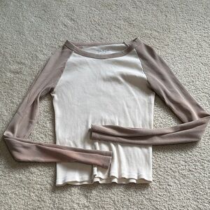 Brandy Melville Cream and Tan Long Sleeve Tee